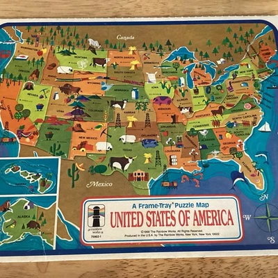 Cuadro Bandeja Puzzle Mapa 1968 Estados Unidos de América 75902-1 Rainbow Works De Colección Foto 1 de 4