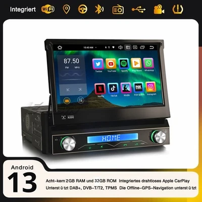 32GB Android 13 Autoradio Universal 1Din DAB+ 8-Kern Navi WiFi BT5.0 CarPlay DSP - Bild 1 von 4