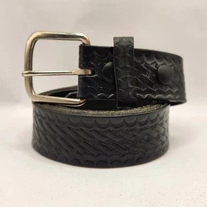 BOSTON LEATHER 1.75" BLACK  LEATHER GARRISON BELT SILVER BUCKLE SIZE 38 - Picture 1 of 10