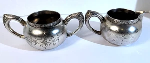 Antique P. S. CO. ANCHOR Triple-plate Sugar Bowl & Creamer Set Style #401 EUC!! - Picture 1 of 10