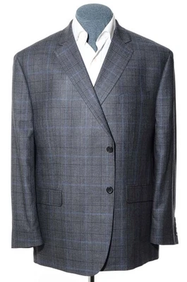 46S Short Portly Executive Fit Lauren Ralph Lauren Gray Plaid Silk Wool Blazer - Image 1 of 4