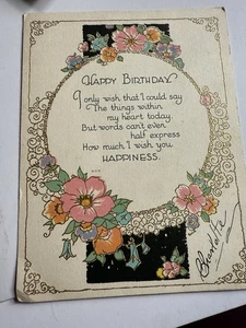 Vintage Antique Birthday Greeting Card Embossed Design Floral Border - Picture 1 of 3