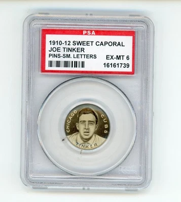 1910-12 Sweet Caporal P2 Pins Joe Tinker letras pequenas PSA EX-MT 6 **HOF** - Imagem 1 de 2