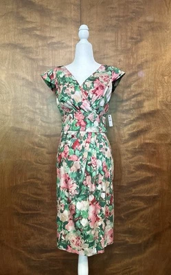 Vestido vaina Talbots manga gorra plisado lateral para mujer 10 verde acuarela boda Foto 1 de 4