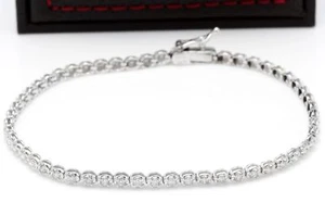 1.15 Carat Natural Diamond 14K Solid White Gold Bracelet - Picture 1 of 7