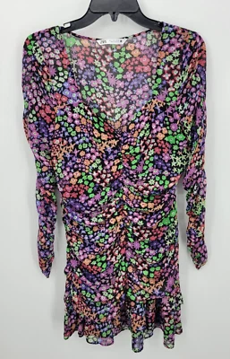 Vestido Zara Mujer Grande Floral Acanalado Manga Larga Bodycon Boho Hada Retro Foto 1 de 4