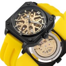 Luxury BIDEN Brand Men Auto Mechanical Skeleton Wristwatch Silicone Bracelet