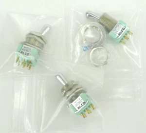 Lote TRES Mini interruptores de palanca Alco MTG206P DPDT encendido-apagado-encendido 1/2" mango de murciélago. MS - Imagen 1 de 1