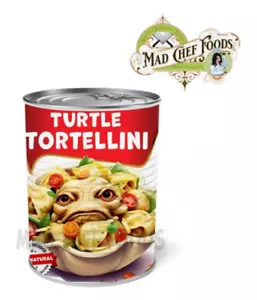 Divertida lata de sopa 2 etiquetas tortuga tortellini lata etiquetas adhesivas (2)- broma mordaza regalo - Imagen 1 de 3