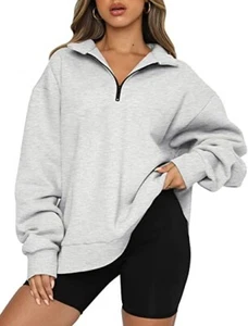 Womens Oversized Half Zip Pullover Long Sleeve Sweatshirt - Picture 1 of 1