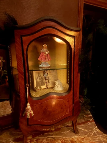 Antique French Louis XV salesman sample display Cabinet bombe Cover