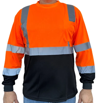 Orange High Visibility Long Sleeve Safety Shirt Reflective / Black Bottom - Image 1 of 2