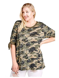 Top Mujer 1X Verde Camuflaje Túnica Larga Manga 1/2 Camisa de Trabajo Talla Grande Informal - Imagen 1 de 5