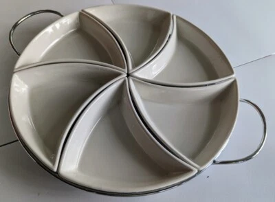 Porcelain 6 Section Relish Server with Metal Rack, New open box - Image 1 of 4