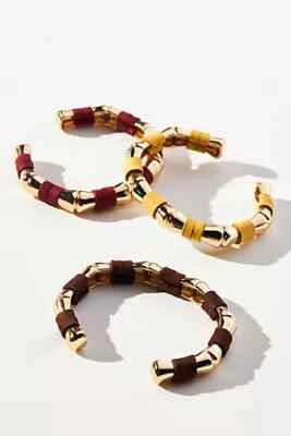 NEW Mulberry Gold ANTHROPOLOGIE Leather Wrapped Bamboo Cuff Bracelet NWT - Image 1 of 3