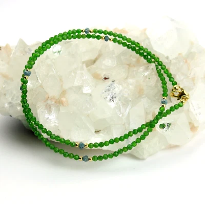 Chromdiposid Catena Con Blu Rohdiamant Sfaccettato Verde Preziose Collier 45 CM - Immagine 1 di 4
