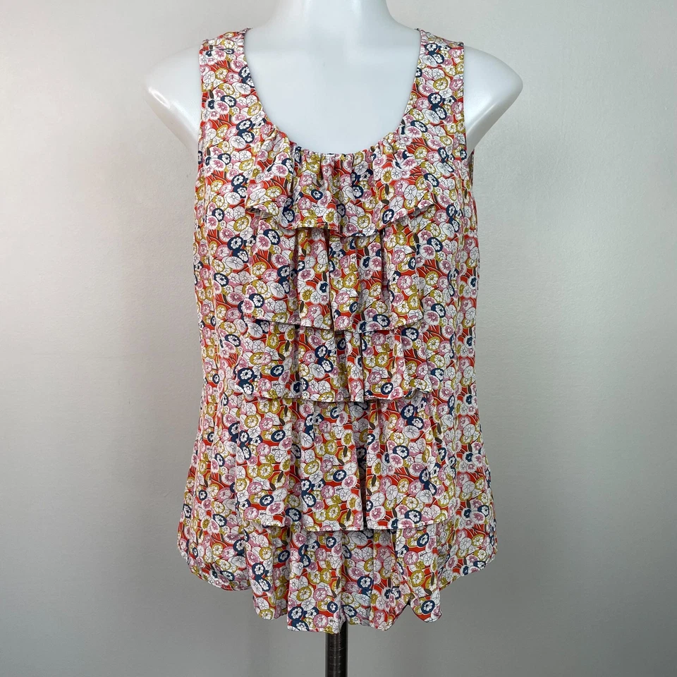 Anthropologie Sine Top 2 Ruffled Multicolor 100% Silk Tank Women's - Image 1 of 4