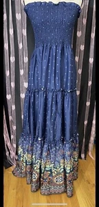 Vestido Largo CBR Sin Tirantes Azul Colorido Mediano Nuevo Con Etiqueta - Imagen 1 de 7