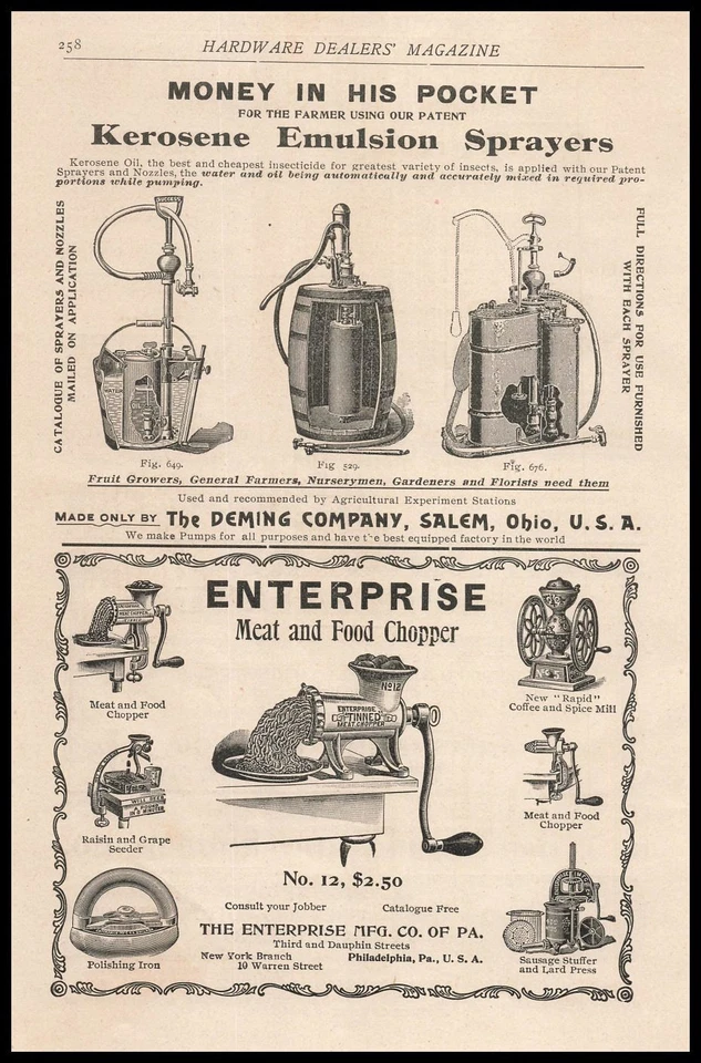 Rociadores de granja de emulsión de queroseno Salem Ohio 1899 Deming Company anuncio impreso vintage Foto 1 de 1