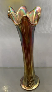 Antique Art Nouveau Fenton Iridescent Carnival Glass Translucent Ribbed Vase - Picture 1 of 13