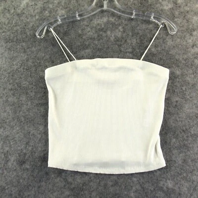 Active Basic Womens Tank Top Medium White Spaghetti Strap Ribbed Rayon Stretch  - Image 1 of 4