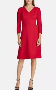 Ralph Lauren Petites Red Long Sleeve V Neck Dress Size 8P - Picture 1 of 2