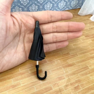 1/12 Scale Dollhouse Miniatures Accessories Black Openable Umbrella Ornaments - Image 1 of 4