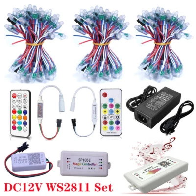 50-200pcs 12V WS2811 LED Pixel Digital Light IP68 Or Controller Power Full Kit - Image 1 of 4