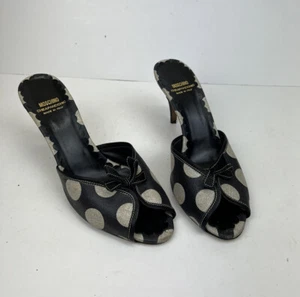 MOSCHINO Cheap & Chic Black White Polka Dot Peep-toe Bedroom Pin-Up Pumps  39 - Picture 1 of 9