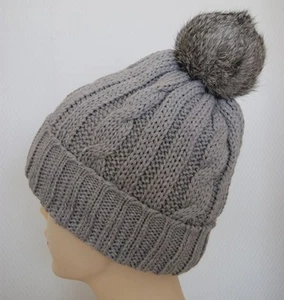 Bommelmütze,  Wintermütze,  Mütze mit Echt Fell Bommel Gr. 56-61 - Bild 1 von 8