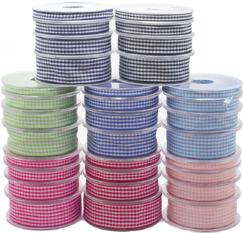 Gingham Ribbon Reels Rolls Double Sided Face 20 Metre Check Full 6-25mm Craft - Image 1 of 1