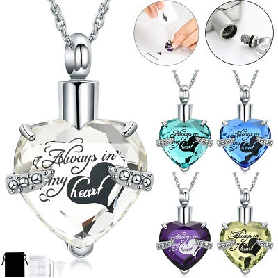 Joyería de cremación de cristal para cenizas - Colgante de urna de corazón collar de cenizas conmemorativas Foto 1 de 4