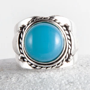 Sehr schöner knubbeliger Silber Ring, Chalcedon in Aquamarin, Größe: 57 - Photo 1/4