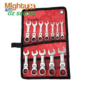 X-Steel Flexible Stubby Ratchet Combination Ring & Open Spanner 8-19mm 12pc Set - Picture 1 of 6