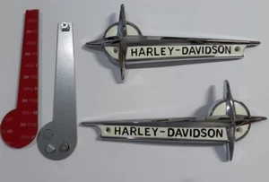 FREGI METALLO SCRITTE EMBLEMI LOGO SERBATOIO + SUPPORTI HARLEY DAVIDSON VINTAGE - Imagen 1 de 3