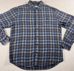 Original Weatherproof Vintage Button Down Flannel Shirt Men Large GrayBlue Plaid - Picture 1 of 15