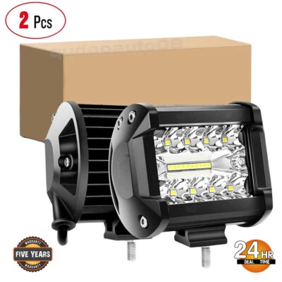 LED Light Bar  2 PCS 4 inch 6000LM Work Flood Pods Offroad Driving Fog Lamp PK7 - Image 1 of 4