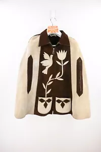Vintage Mexican suede leather poncho in cream/burgandy OSFM - Picture 1 of 7