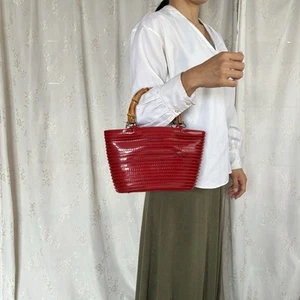 Gucci Bamboo Tote Bag HandBag PVC Leather Red Summer Vacation Mini 000 0817 - Picture 1 of 17