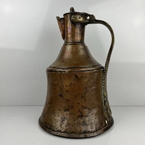 Antique Arabic Copper Dallah Coffee Pot Heavy Large Water Pitcher Lid Rivet - Picture 1 of 18