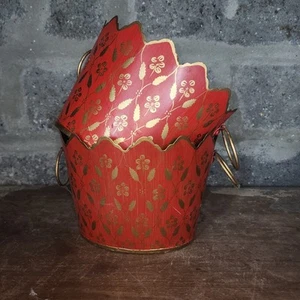 FORESIDE Toleware Metal Buckets - Red/Orange - Set of 2 - Picture 1 of 12