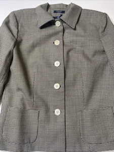 Chaps Women's Black Cream Beige Wool Houndstooth Jacket Blazer Size 12 - Picture 1 of 10