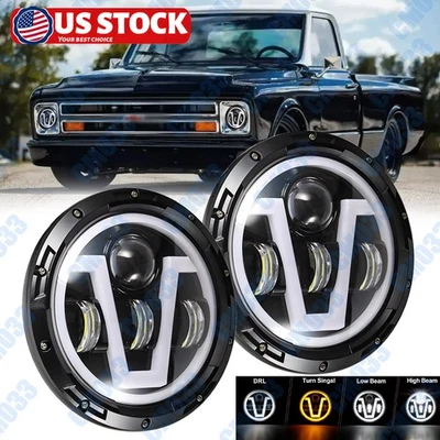 Новейшие круглые светодиодные фары для грузовика Chevrolet C10 C20 C30 G10 G20 2 шт 105 Вт 7 дюймов - Изображение 1 из 4