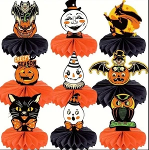9 Vintage-Style Halloween Table Top Decor~Honeycomb Centerpieces Ghost~Witch + - Picture 1 of 3