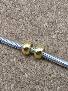 2 Gold Over Silver Smooth Spacer European Charm Beads Lot - Picture 1 of 2