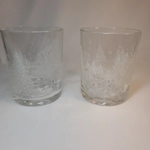 Bicchieri Rocce Smerigliati Scena Invernale Vintage - Set di 2 - Foto 1 di 5