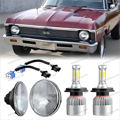 Par de faros LED redondos de 7 pulgadas haz alto/bajo aptos para Chevrolet Chevy II/Nova 1969-1979 Foto 1 de 4
