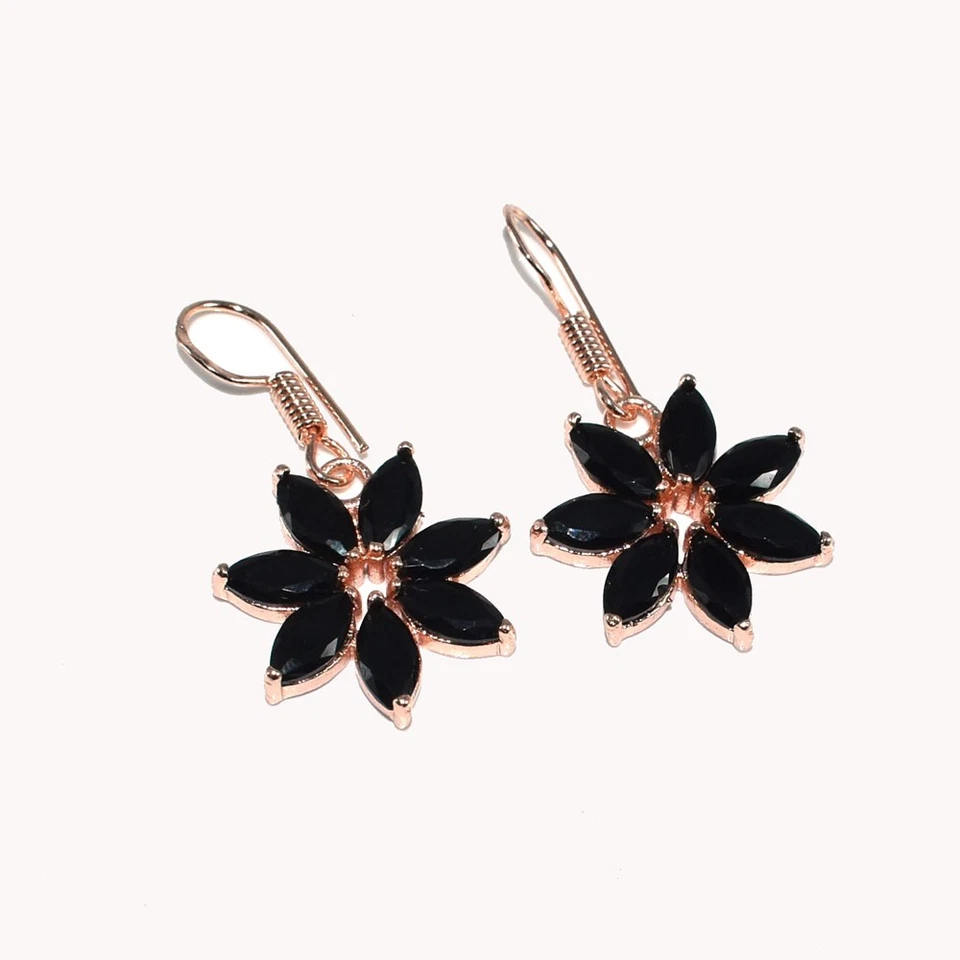 Black Spinel Pretty Gemstone Rose Gold Jewelry Earring 1 l180 - Image 1 of 4