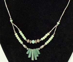 Silver &Jade Double Tiered Beaded Indian Style Artisan Necklace - Picture 1 of 14