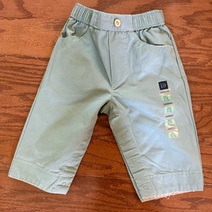 Gap Baby Boys Girls Green Chino Pants Khaki Cuff Sz 3-6M Snap Crotch NEW w/ Tags - Picture 1 of 5